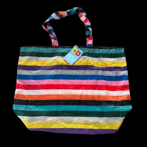 NWT Lego X Target Colorful Stripe Reusable Tote Bag Packable Lightweight New - Picture 1 of 4